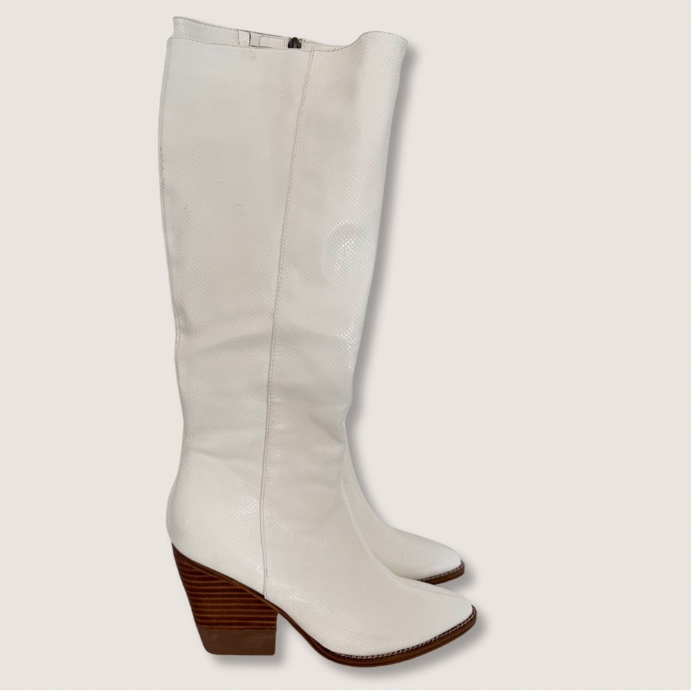 A Rider Girl (7.5) Kerry Over Knee Western Style Pointed Toe Heeled Boot Lizard